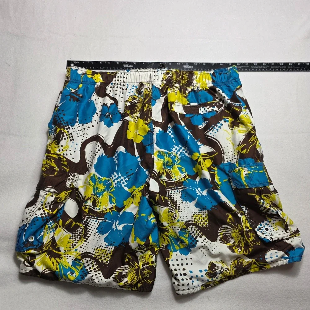Ocean Pacific Mens XL Tropical Floral Board Shorts Blue Brown Swim Trunks OP